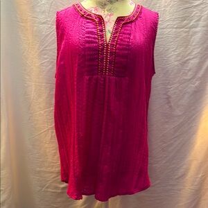 Pink Sleeveless Women's Beaded Embroidered Pleated Top Art and Soul Size L